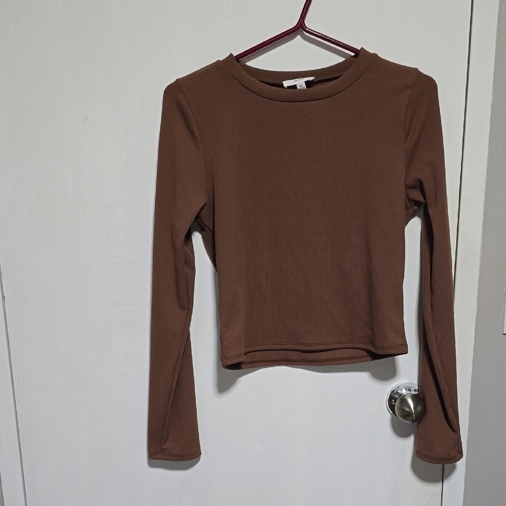 Brown Long Sleeve Women's Knit Crop Top Size XL